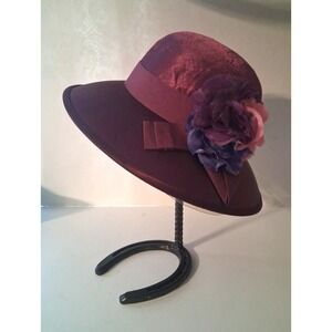 August Hat Co. Women's Burgundy Sheen Wedding Church Dress Hat with Flowers